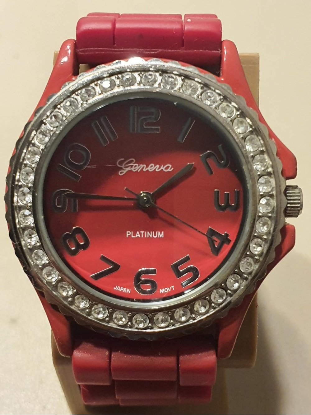 🦋10/$20🦋 Geneva Platinum #6886 Silver/Red Rhinestone Silicone Women's Watch